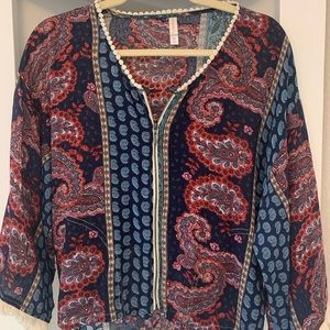 Xhilaration zip up fringed top